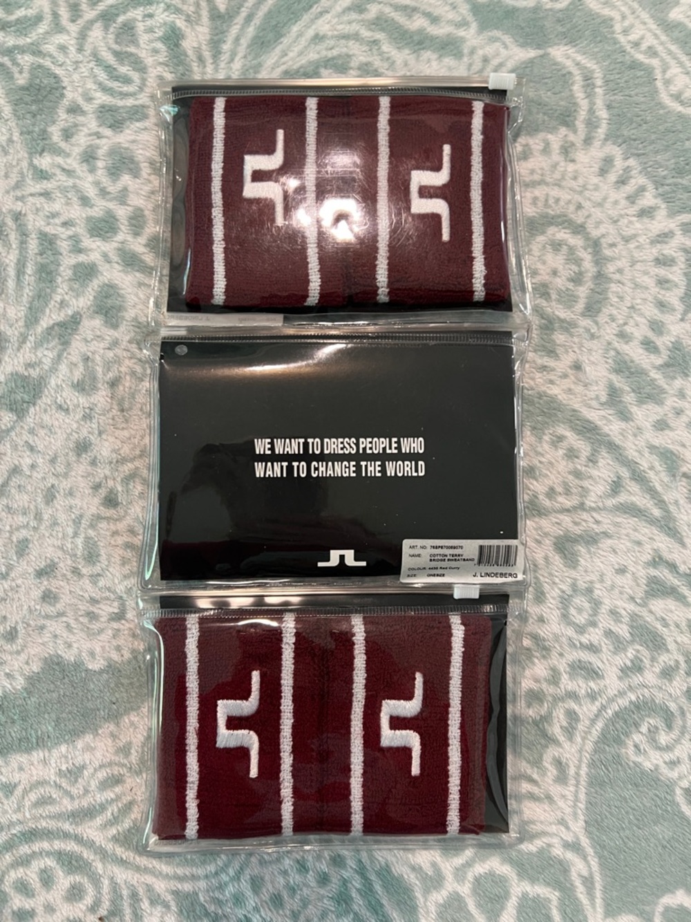J.Lindeberg Burgundy Knit Sweatbands with White Accent Stripes (Set of 3)